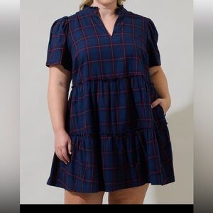 Sugarlips Curve Holbrook Plaid Amelia Tiered Babydoll Short Sleeve Dress